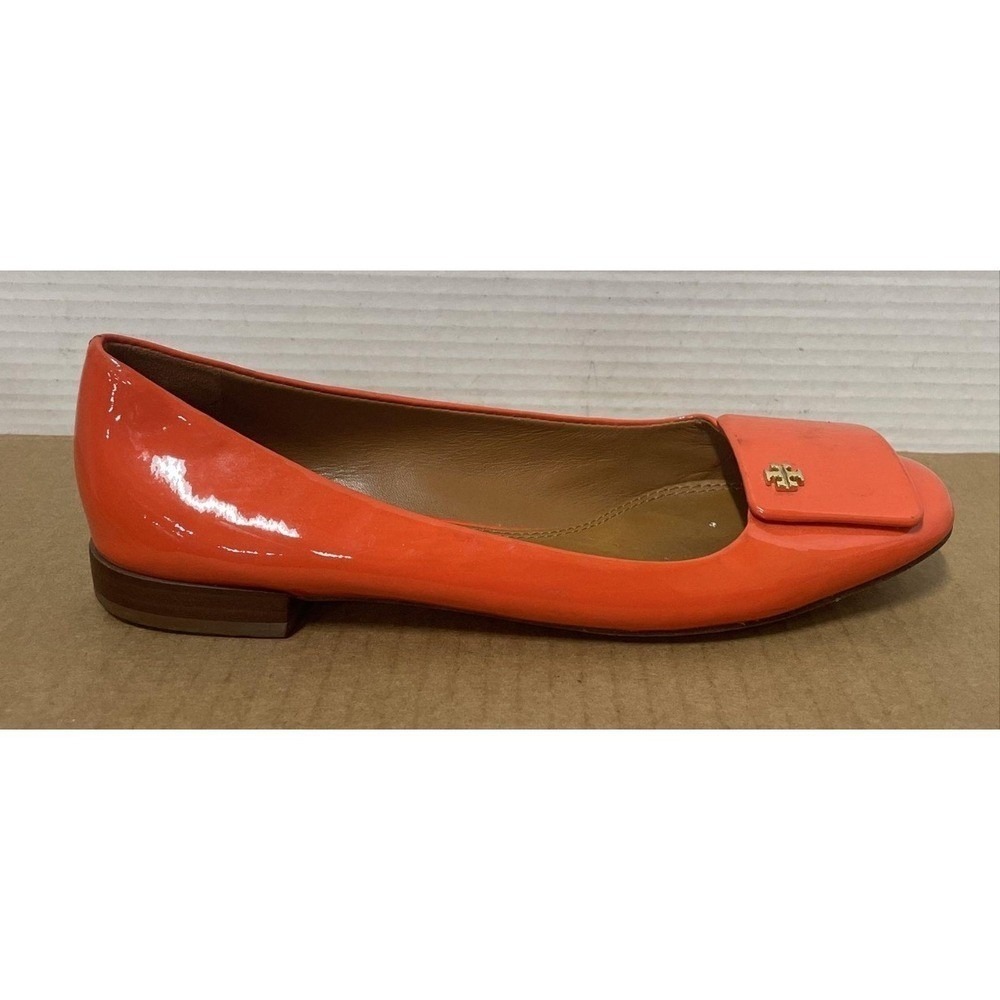 Tory Burch Orange Patent Leather Ballet Flats Square Toe Logo Detail Women 7.5M - Picture 4 of 7